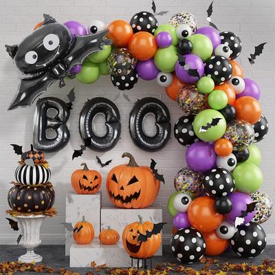 Halloween Balloon Arch Kit Black Orange Purple Green Latex Balloons Eye Balloons with Foil Balloon Halloween Party Decoration