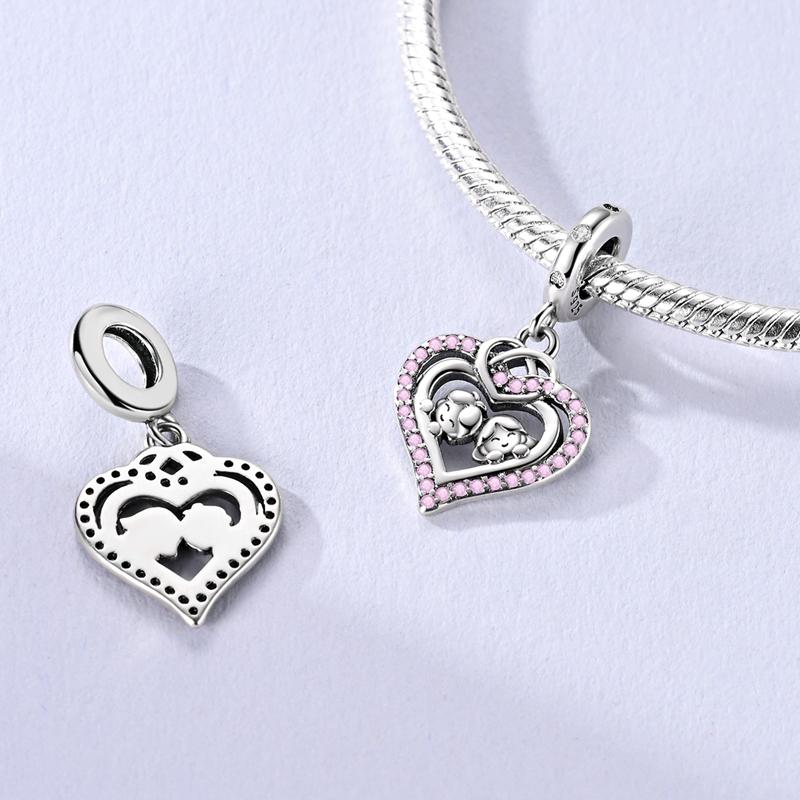 New Design Pink Series Bow Love Zircon Charms Fit Original Charm Pendent Dangle Bead Bracelet Necklace Diy Women Jewelry Gift