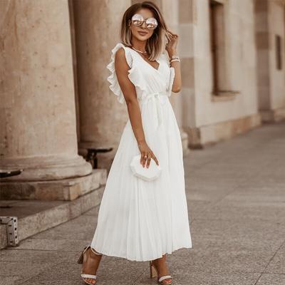 Elegante Abito Estivo Sexy in Chiffon Estivo Senza Schiena Vita Alta Scollo a V Abito Verde Per Donne Fashoin Tinta Unita Taglie Forti A Linea Abiti 24971