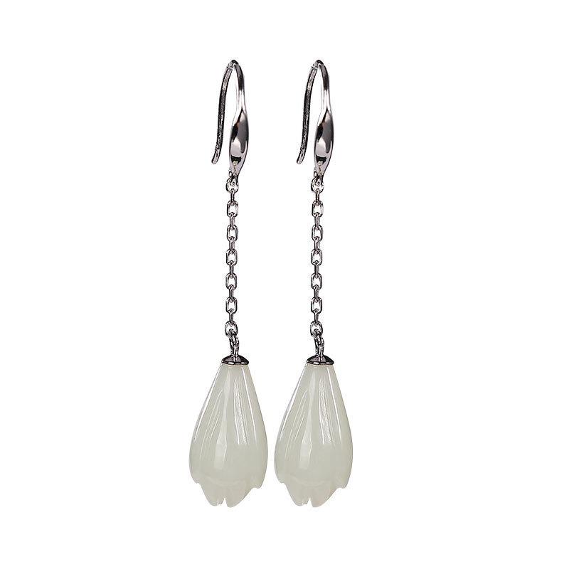 New Arrival In Natural Hotan White Yulan Flower Earrings Fresh Basic Simple Style Long Earings Banquet For Women Jewelry Souvenir GiftFlower Jewelry