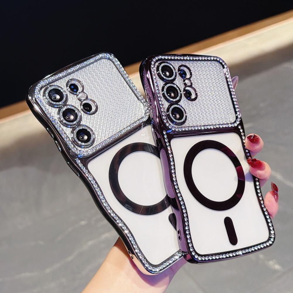Glitter Diamond for Plating Case for Samsung Galaxy S26 Ultra Plus Bling Camera Protector Transparent Wave Cover