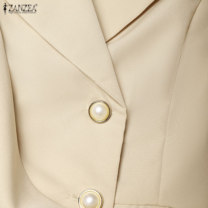 ZANZEA Women Casual Turn Down Collar Long Sleeve Elegant Shift Dress