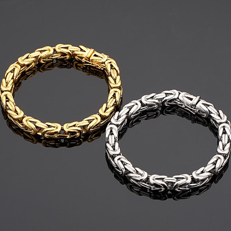 Hiphop Chain Bracelets For Men Never Fade Gold Color Stainless Steel Bracelet Manly Wrist 8.66" Classic Mens Jewellery Accessories