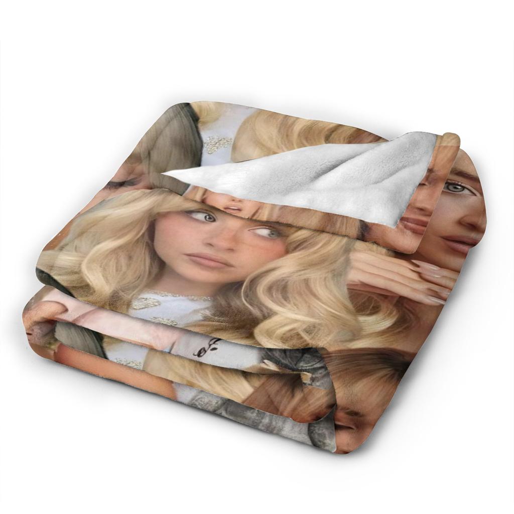 Sabrina Carpenter American Singer Flannel Blankets Warm Soft Throw Blanket for Living Room Camping Funny Bedspread Sofa Cover