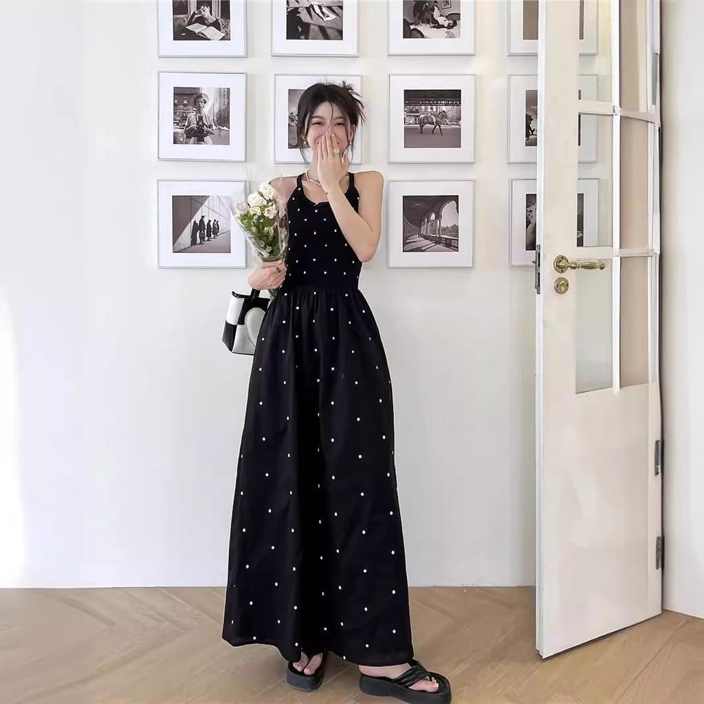 Sanya travel photo clothes women's summer seaside vacation beach dress super fairy polka dot backless suspender dress