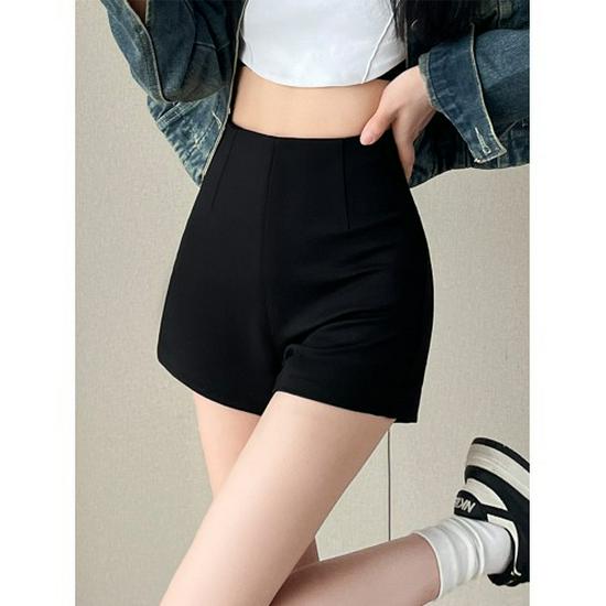 

2025 Женские шорты с высокой талией, утягивающие, черные - Летние повседневные мини-шорты Small чёрный