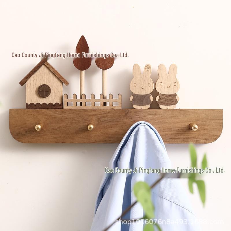 Wall-Mounted Entryway Key and Coat Rack, Solid Wood with Hooks for Hat & Coat Storage