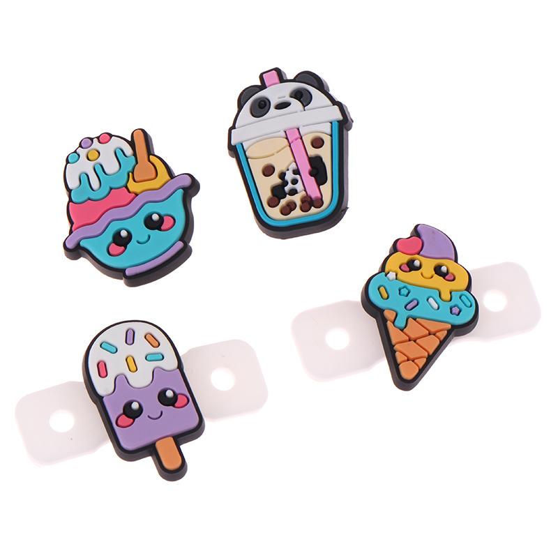 4Pcs Cute Cartoon Cone Milk Tea Ice Cream Dessert Tennis Vibration Dampeners Tennis Racket Anti Vibration Tennis Racquet Damper