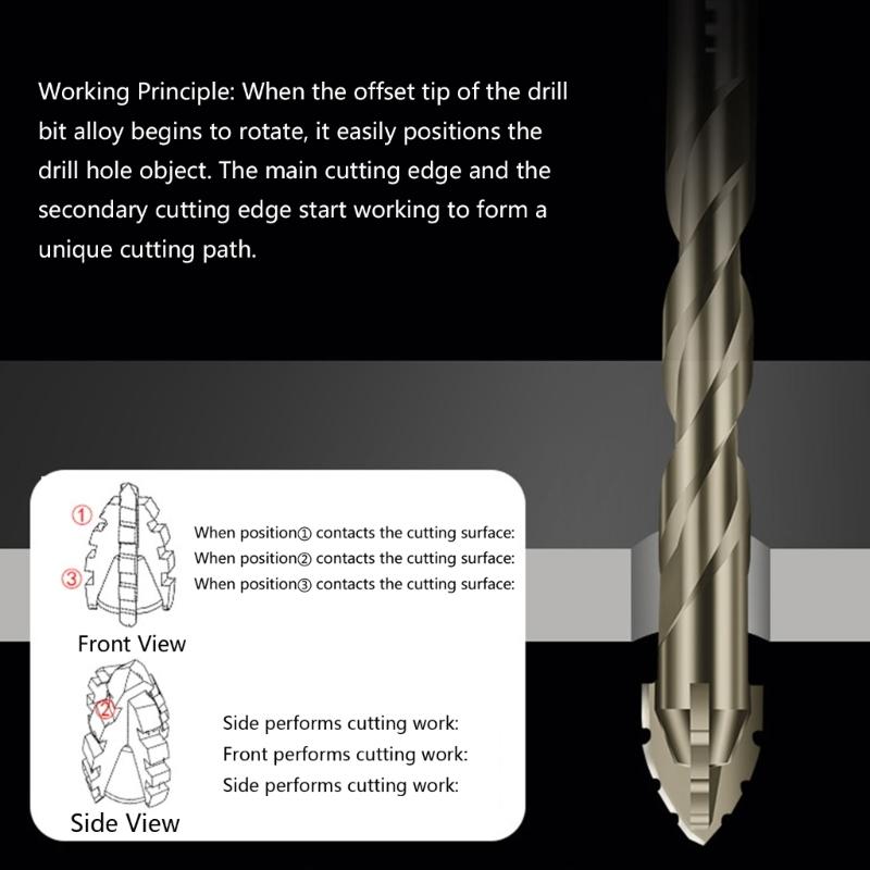 Serrated Tile Drill Bit Four-Edged Hexagonal Shank Drill Bit Drilling Tool for Glass Ceramic Concrete Brick