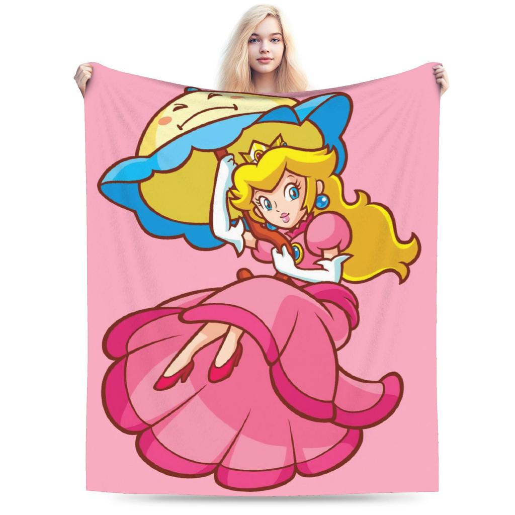 Princess Peach Star Fleece Throw Blanket Super Marioo Blanket for Home Office Super Warm Bed Rug