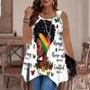 Women's Fashionable Casual Sports Double-ring Vest, Large-sized Tank Vest with Butterfly Printed Patterns, Irregular Hem, Elegant and Simple