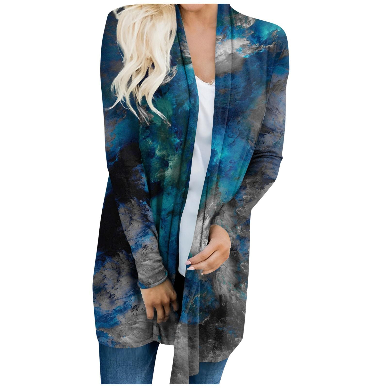 

Женский кардиган с длинным рукавом и принтом спереди, легкая куртка с принтом XL темно-синий