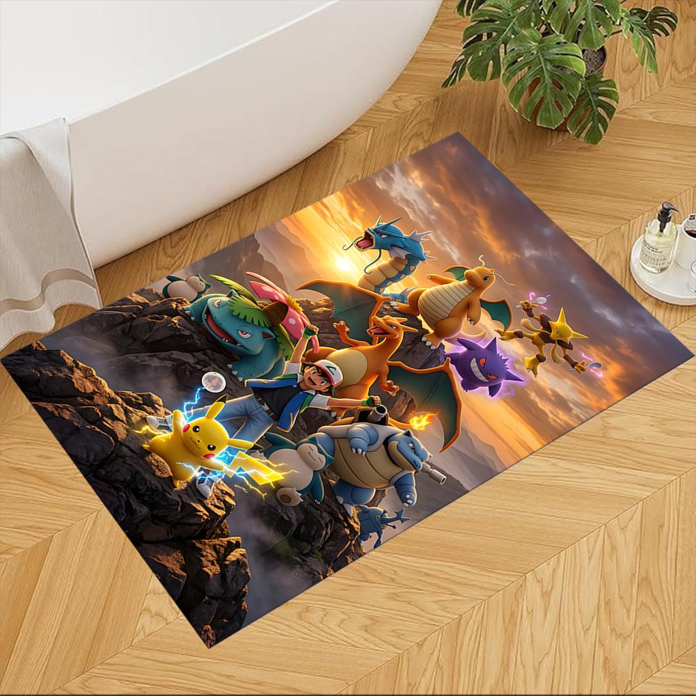 Pikachu Energy Burst Cleanable Rug Soft Plush Non-slip Bottom Bedroom Bedside Mat Retro American Style Christmas Gift for Friends