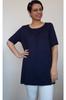 Damenstil Übergröße T-Shirt Marineblau Gerafftes Gekämmtes Baumwoll-Viskose-T-Shirt mit verkürzter Vorder- und Rückseite