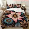 Pillowcase Quilt Cover Three-Piece Set,Retro Ethnic Style Flower Pattern,Exquisite And Elegant,Skin-Friendly And Breathable