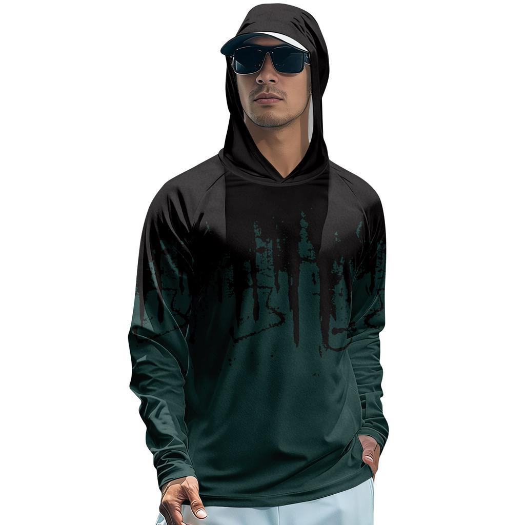 Men's Lapel Printed Single Breasted Pocket Long Sleeve Casual Sports T-Shirt