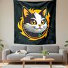 Fiery-Eyed Cat Portrait In Cartoon Style Patterned Tapestry Decorative Wall Hanging, Home Bedroom Living Room Decor