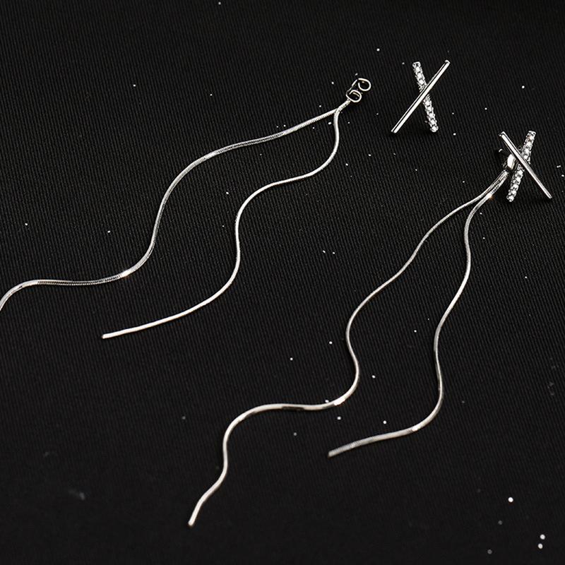 Simple Cross Long Chain Tassel Drop Earrings For Women Dangle Earring  Color Piercing Line Trendy Ear Jewelry