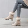 Real rabbit fur snow boots women's winter 2025 new suede high-heeled Martin boots piled and thickened thermal cotton boots