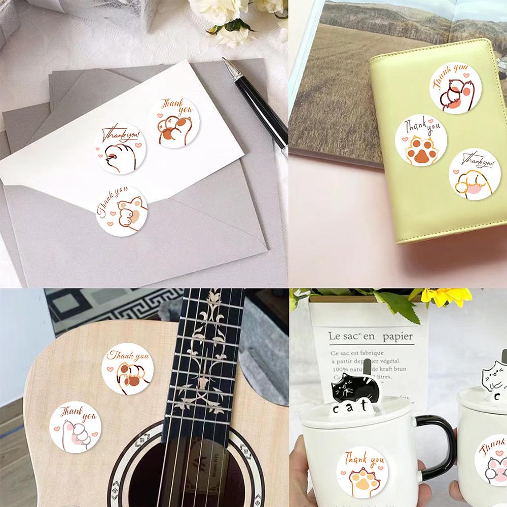 500 Pictures/roll Roll Sticker Tape Cartoon Cat Claw Thank You Material Envelope Seal Sticker