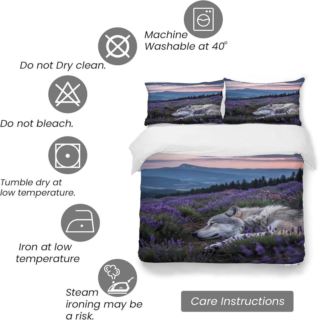 Personalized Duvet CoverLavender and Wolf or Personalised Photo Bedding Set Custom Photo Ultra Soft Quilt Cover + Pillowcase