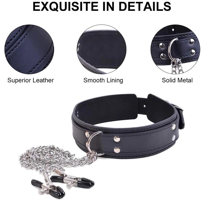 Leder Choker Halsband Metallkette Nippel Brustklemme Clip Bondage Sklave Erotische Sexspielzeuge Für Frauen Paare Erwachsenenspiele