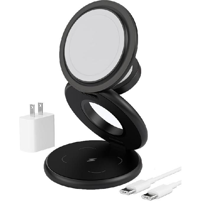 X63 3 in 1 Charging Station for Apple, Aluminum Alloy Foldable Magnetic Wireless Charger, Travel Charger for iPhone 16/15/14/13/12 Series, Apple