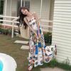 Retro Ethnic Style Oil Painting Graffiti Printing Suspender Dress Women's Summer New Style Niche Seaside Long Skirt
