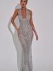 2024 Winter Women's Fashion Sequin Halter Deep V Bodycon Dress - Sexy Slimming Micro Backless Long Dress