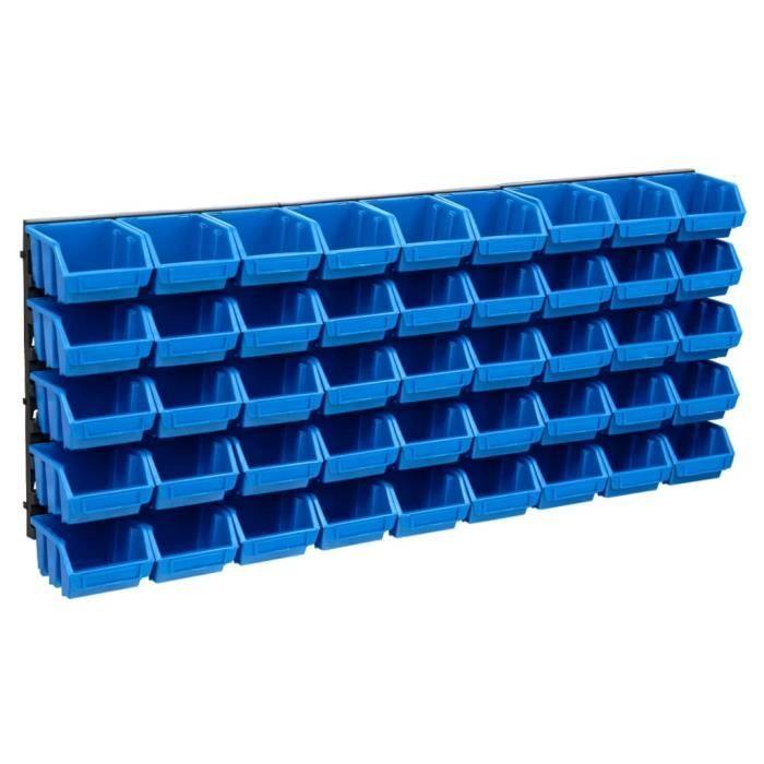 Kit de bacs de stockage et panneaux muraux - vidaXL - 48 compartiments - Bleu et noir