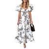 Sweet Dress2024 Fashion Summer and Autumn New Women's Clothing Sweet Elegance Florals Hollow out Shoulder-Baring Dress