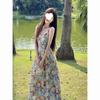 Floral Suspender Dress Seaside Vacation Wind Summer New French Blue Oil Painting Floral Thin Suspender Dress