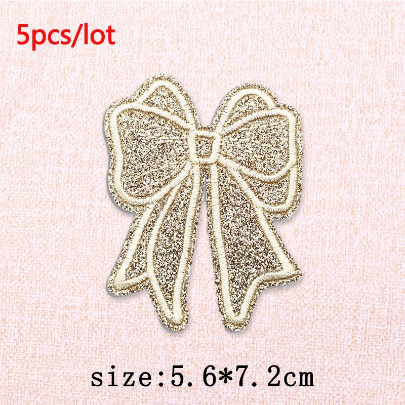 5Pcs/Lot Glitter Butterfly Bow Iron on Patches - Embroidered Patches on Clothes Bags Hats Jackets Decor