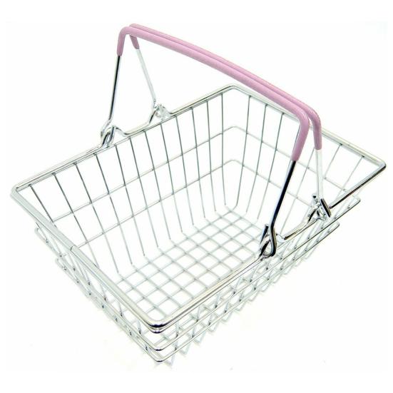 

Детская миниатюрная металлическая корзина для покупок в супермаркете, ролевая игра, игрушка в подарок розовый