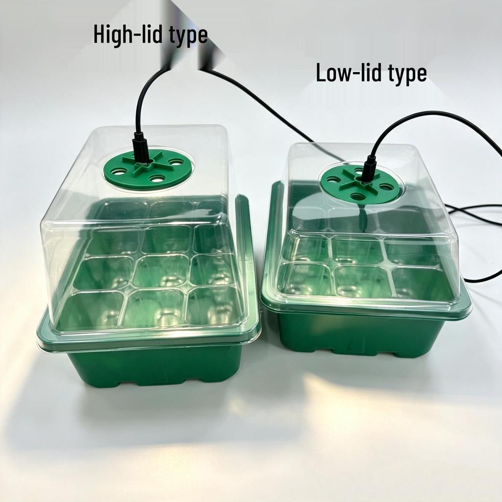Low Lid 12-Hole LED Seedling Box with Breathable Valve and Heat Preservation for Vegetable Sprouting