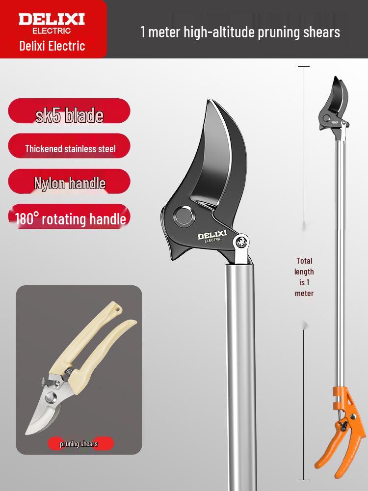 Delixi Elektrische Teleskop-Astschere für hohe Äste und Obstbäume.