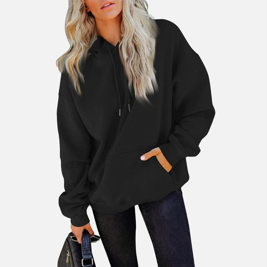 Women's Casual Pocket Hoodie Fashion Drawstring Pullover Top Sweatshirt
