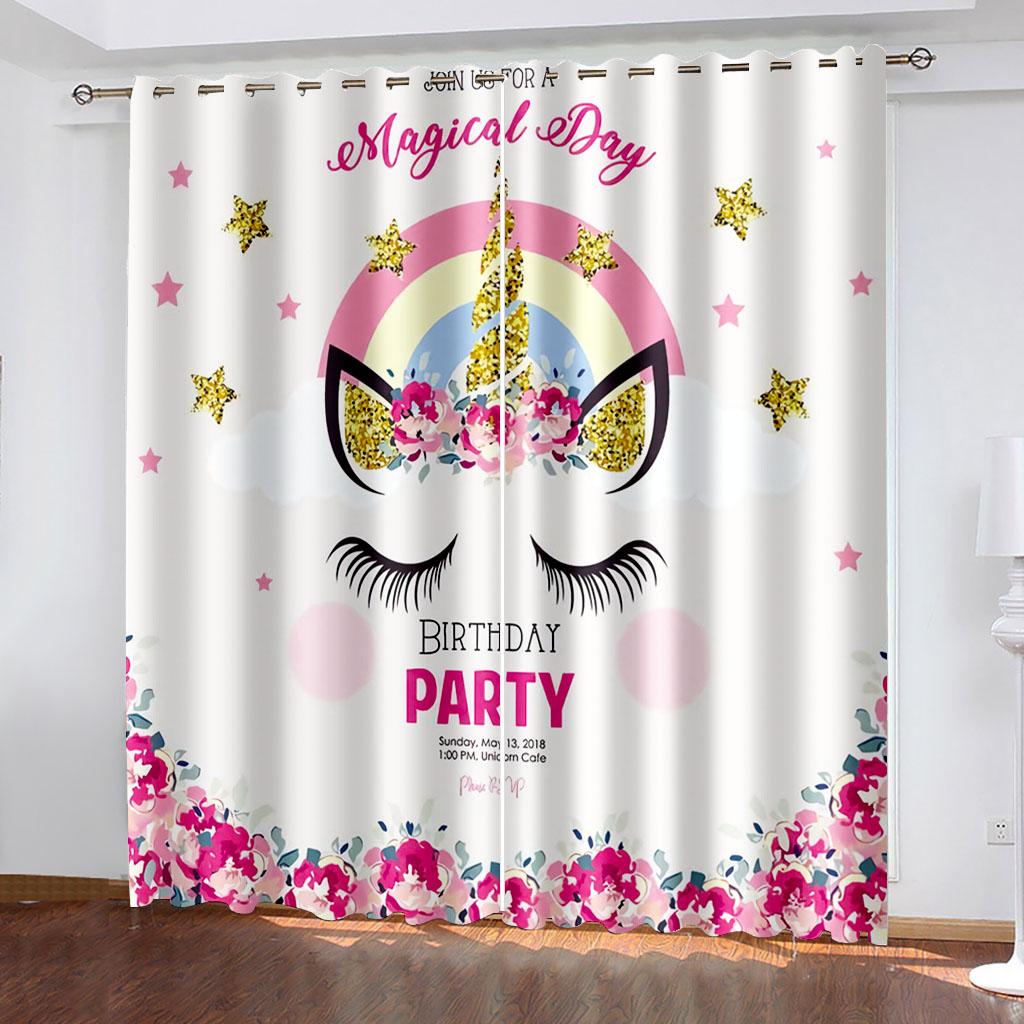 

Цветочные золотые шторы для детской комнаты, детские шторы для ребенка, спальня с рисунком единорога, украшение гостиной 100W160H(CM)40x63in&Grommet Top