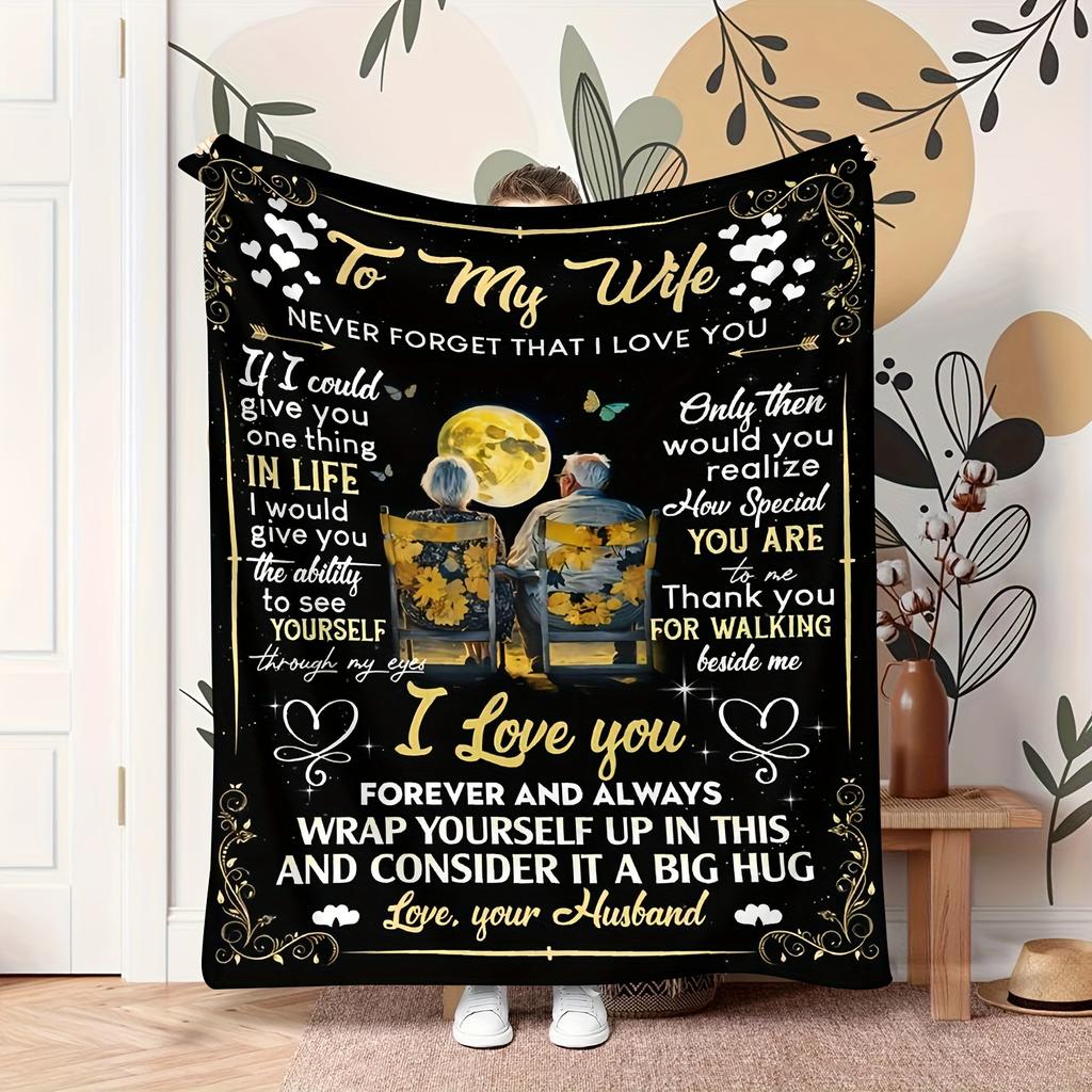Creative Heartfelt Message for Wife Art Blanket - Romantic Birthday Gift Soft Warm All-Season Throw for Sofa & Watching TV