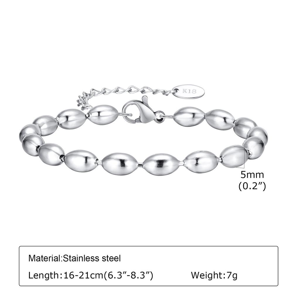 2mm-5mm Oval Beaded Bracelet Stackable,18k Gold Plated Stainless Steel Chain Bangle for Women