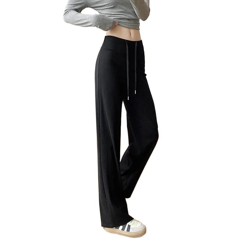 Women's High-Waist Slimming Wide-Leg Pants - Casual Spring/Autumn Style with Loose Drape for Sports
