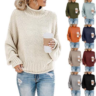 Women's Turtleneck Jumpers Casual Batwing Sweaters Long Sleeve Pullover Loose Chunky Knitted Jumper Tops