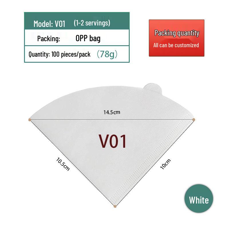 Fan-Shaped Hand-Pour Coffee Filter Paper, Raw Wood Pulp, V60 Type 04, Hanging Ear Design