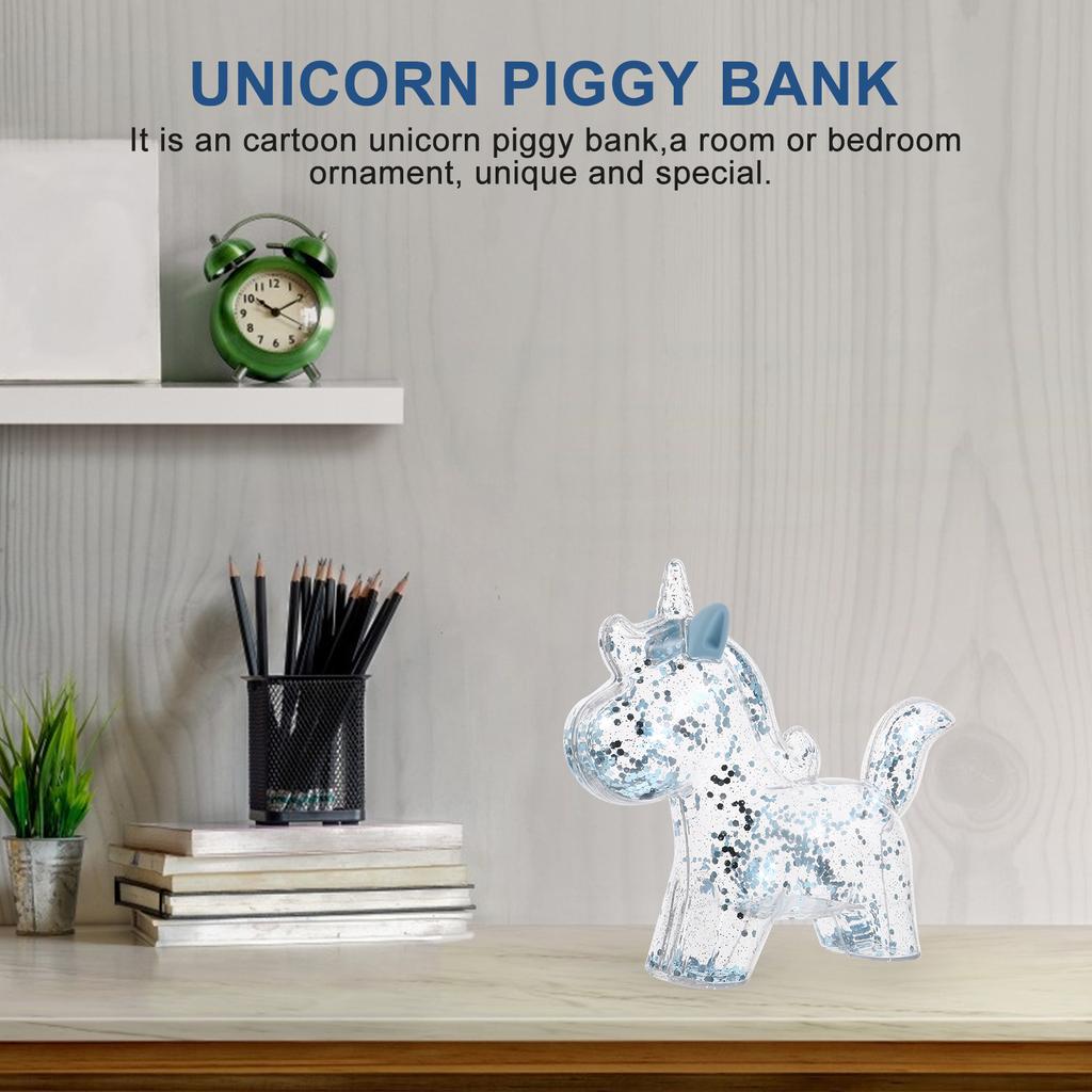 Unicorn Money Bank Piggy Children Saving Pot Coin Storage Jar Transparent Plastic Cartoon Adorable for Kids Coins