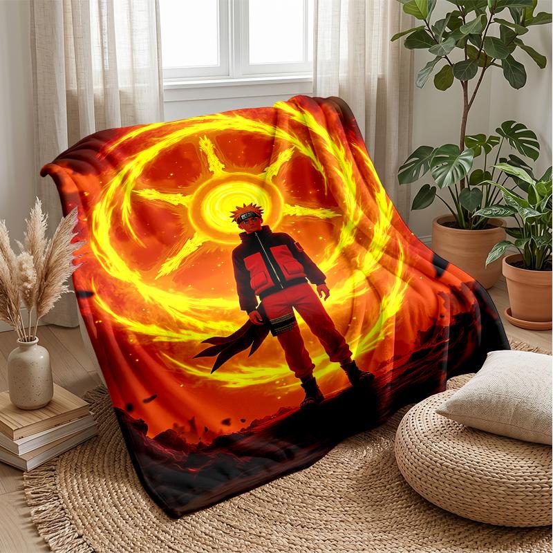 Naruto Uzumaki Printed Flannel Blanket Skin Friendly Warm Decorative Throw for Indoor Couch Bed Daily Use