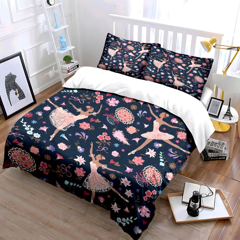 Dancers And Floral Decorative Background Bedding Set 1 Duvet Cover 2 Pillowcases For Adult And Children Luxury Gift Full Size