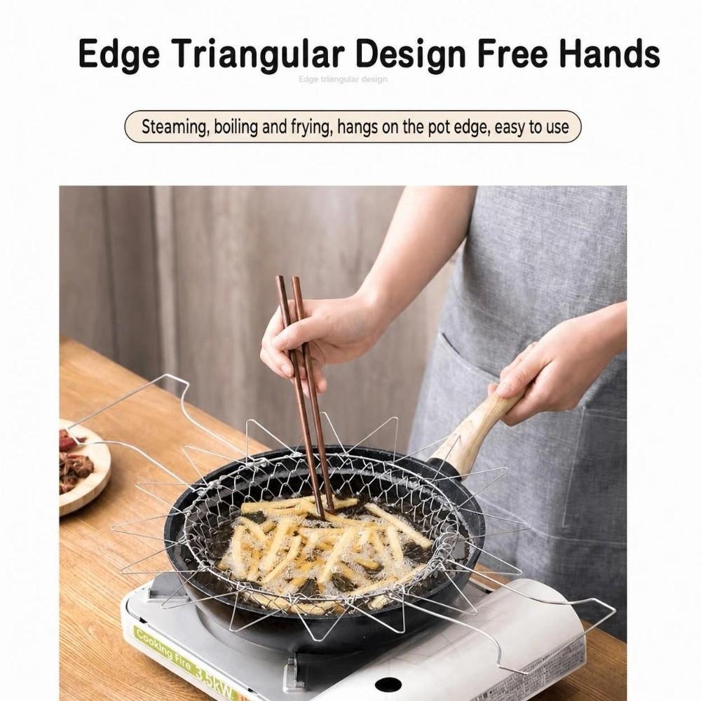 Silver Deep Fry Basket Foldable Design Fry Basket  Frying Foods Washing Fruits Boiling