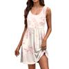 Damen Sommer Mode Tank Kleid A-Linie Ärmellos Lässig Floral/Einfarbig Taschenkleid