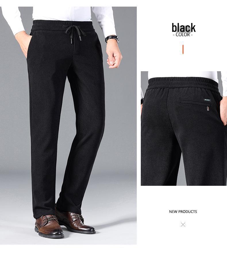 Pánské manšestrové kalhoty s fleecovou podšívkou - Elastické, volného střihu, s rovnými nohavicemi na podzim a zimu