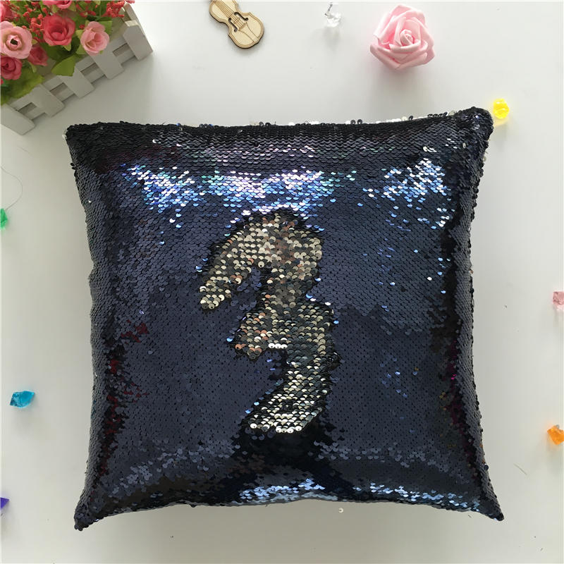 Kussensloop Decoratieve Kussenhoes Zeemeermin Pailletten Kleurrijk Vierkant Effen Gebreid Verborgen Rits Kussen Huis Auto Bank 40*40Cm